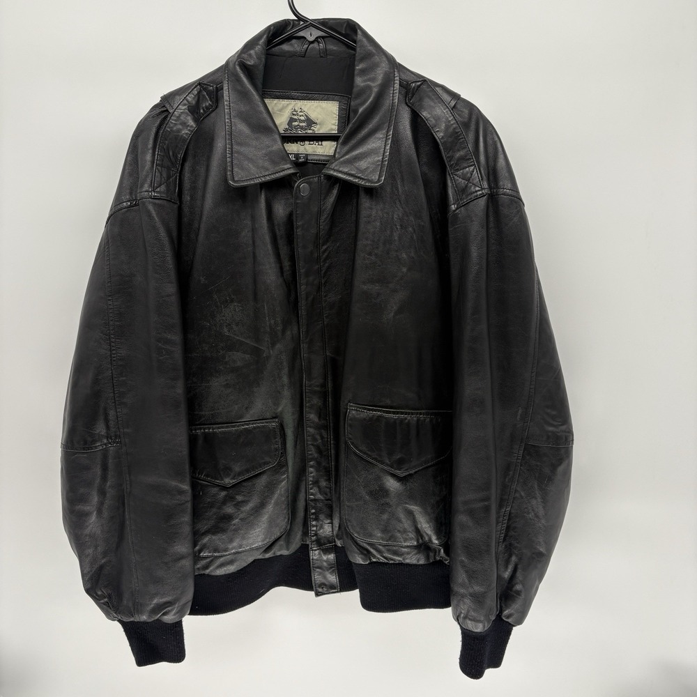 Vintage 90s Burks Bay Leather Aviator A-2 Bomber Jacket Retro Collared Flight XL